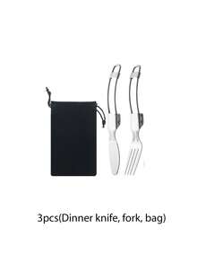 3pcs/4pcs Portable Stainless Steel Cutlery Set, Made Of 304 Stainless Steel, With A Folding Design And Storage Box. Includes Fork, Spoon And Storage Box – Perfect For The Office, School, Kitchen, Picnic, Camping And Outdoor Activities. Also Makes A Lovely Gift, Suitable As A New Year's Gift Or Back-To-School Gift. - Silver - View 11