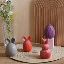 Moldes de vela DIY - Huevo rayado de Pascua, Conejo de oreja recta, Conejo calabaza, Floral de diamante, Conejito, Moldes de silicona para derretir cera - Blanco - Ver 6