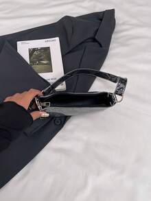 1 pezzo Borsa baguette in PU con motivo a pelle di serpente vintage nera, borsa a spalla/sottobraccia da donna, nuovo arrivo invernale