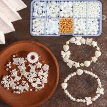 800颗白色亚克力珠套装（10个隔层）/ 50个领结 - DIY首饰制作、手链和项链工艺品 - 优质创意材料 - 白色 - 查看 4