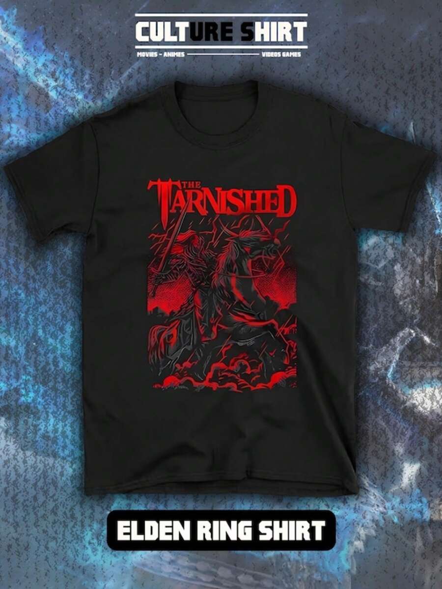 Elden Ring T-Shirt_ Imperial Triumphant Metal Art, Unisex Cotton Gamer Tee - 黑色 - 查看 1