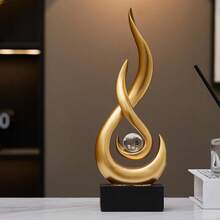 AWNR Modern Gold/Black Sculpture Decor: Flame Statue Resin Abstract Art Small Sculpture With Glass Ball, Unique Centerpiece For Living Room, TV Cabinet, Coffee Table, Office Decoration - Multicolor - View 6