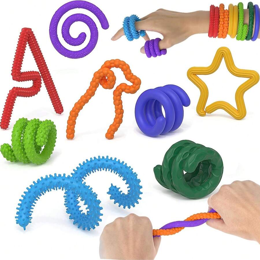 16 pièces Bâtonnets sensoriels Jouets Fidget, Bâtonnets Fidget flexibles texturés et pliables, Faveurs de fête pour enfants et adultes, Soulagement de l'anxiété Fidgets pour la classe, Système de récompense en classe, Remplisseurs de sacs cadeaux, Cadeaux de vacances, Variétés assorties - Multicolore - Voir 1