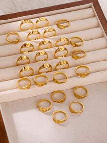 1枚极简主义A-Z字母开口戒指，男女通用，18K镀金不锈钢材质，可定制26个英文字母，精致可调节，情侣时尚首饰配饰