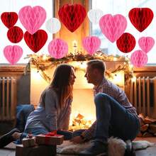 3 piezas/6 piezas Adornos de bolas de panal del Día de San Valentín, bolas decorativas con forma de corazón de 6 pulgadas, disponibles en rojo, rosa, rosa claro y fucsia. Adecuado para decoraciones del Día de San Valentín en oficinas, fiestas de cumpleaños, aulas y decoraciones de bodas. - Multicolor - Ver 2