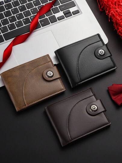 1 Adet PU Deri Erkek Cüzdanı, Manyetik Kapatmalı İki Katlı Cüzdan, Unisex Kartlık, Günlük İşe Gidip Gelme Bozuk Para Kesesi, Moda Kartlık, Noel Hediyesi