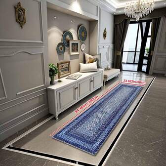 1 st. tvättbar, vävd matta med tryck och konstläder (ej äkta vävd), halkfri köksmatta, låg lugg, fäller inte, stor matta för vardagsrum, vikbar och enkel förvaring, lämplig för sovrum, spelrum, stuga, marinblå