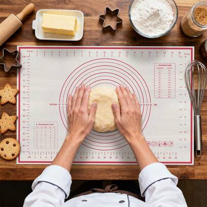1pc, Dough Kneading Mat, Pastry Mat, Non-Slip Baking Mat With Size, Counter Mat, Dough Rolling Mat, Pie Crust Mat, Easy Storage And Cleaning, Multiple Sizes Available, Kitchen Supplies, Baking Utensils