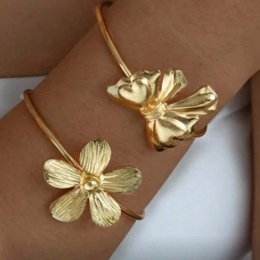 Fashion  Flower Cuff Bracelet For Women Vintage Elegant Waterproof Bangles Female Wedding Party Accessories 2025 - AYAGold - 查看 1