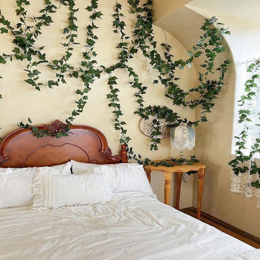 1/5pcs 90 Pieces Artificial Ivy Leaves Vines, Detachable Leaves, UV-Resistant Plastic Plants For Decoration In Living Room, Kitchen, Balcony, Garden, Bedroom, Farmhouse (Note: If You Smell A Plastic Odor After Unpacking, Please Let It Air Out For A While, It Won't Affect The Use)