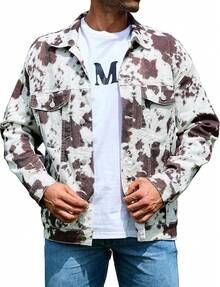 Cow Print Trucker Men Western Unlined Coats Cute Animal Tops Holiday Gifts - 毛牛 - 查看 12