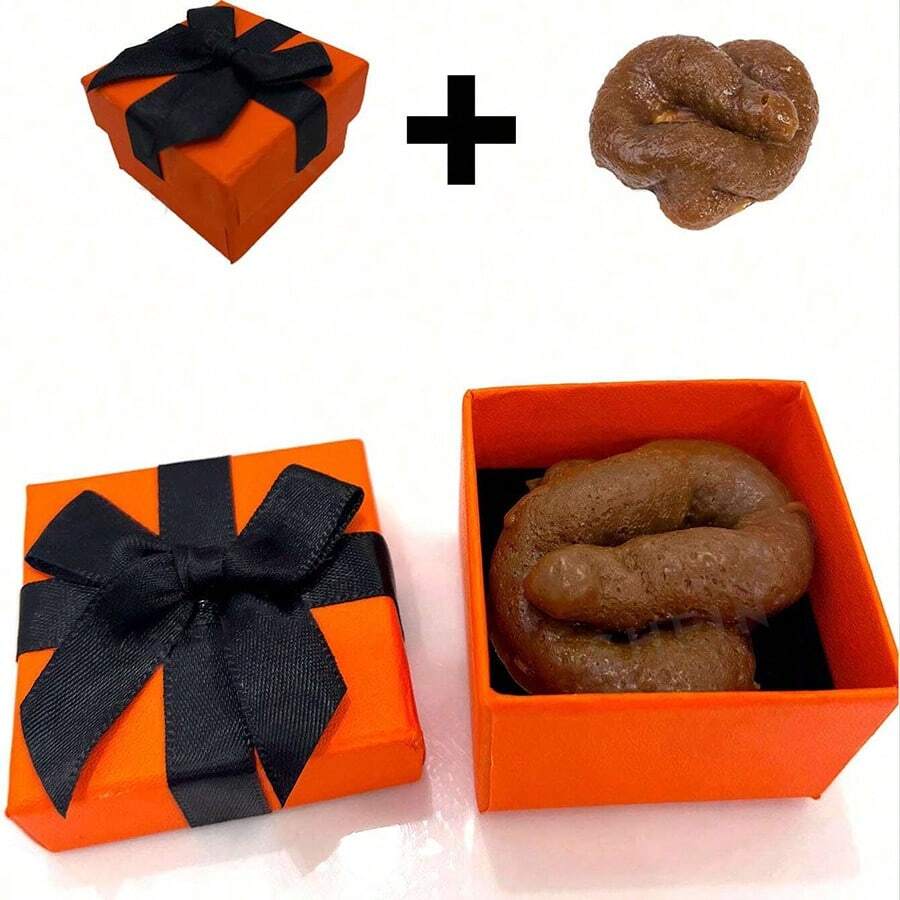 Urprise Gift Box With Prank Toy - Realistic Faux Feces & Gift Box, Orange & Design, Perfect For Halloween, Christmas, Birthdays, And More - Funny Novelty Gift For - Multicolor - View 1