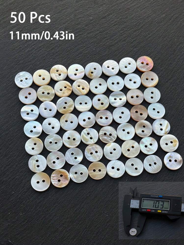 20/50 件天然贝壳米色，未染色圆形纽扣，精致衬衫纽扣，多功能小白色纽扣 - 米色 - 查看 11