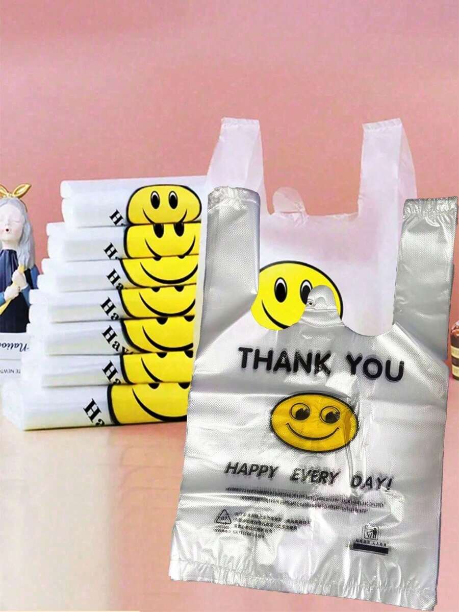 50入/包 購物袋 手提袋 包裝袋,適用於雜貨、T恤等,適合商店、商場與居家使用,隨機圖案與文字,便利收納袋、垃圾袋,聖誕節、新年、母親節、節日活動派對用品,部分印刷或痕跡不影響使用 - 彩色 - 查看 1