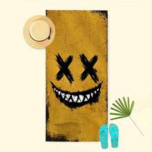 1pc Large Microfiber Quick-Dry Beach Towel - Yellow With Black Grinning Face Design, Lightweight & Soft Adults And Teens, Pool, Travel, Swim, Camping, Yoga & Picnic, Beach Towel - White - View 12