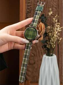 1PC 18 20 22mm Plaid Woolen Leather Strap Compatible With Samsung Galaxy Watch Active 7 6 5 4 3 40/44mm Autumn Winter Band Compatible With Hua Wei GT4 5 6 41/42.46mm Lady Girl Wristband Amazfit GTR - Green - View 8
