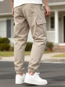 1 pieza Overol para hombre, pantalones casuales multibolsillos, pantalones rectos, holgados, perfectos para primavera y otoño, ropa de playa de verano, viajes, deportes, actividades al aire libre, versátiles y a la moda(Las tallas son pequeñas, recomendamos pedir una talla más) - Caqui - Ver 2