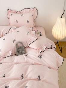 Conjunto de capa de edredom com bordado fofo, 3 peças, tamanho king, estampa de laço, tecido macio rosa, com zíper e amarras, ideal para quarto de meninas, decoração de quarto, respirável e fácil de cuidar.