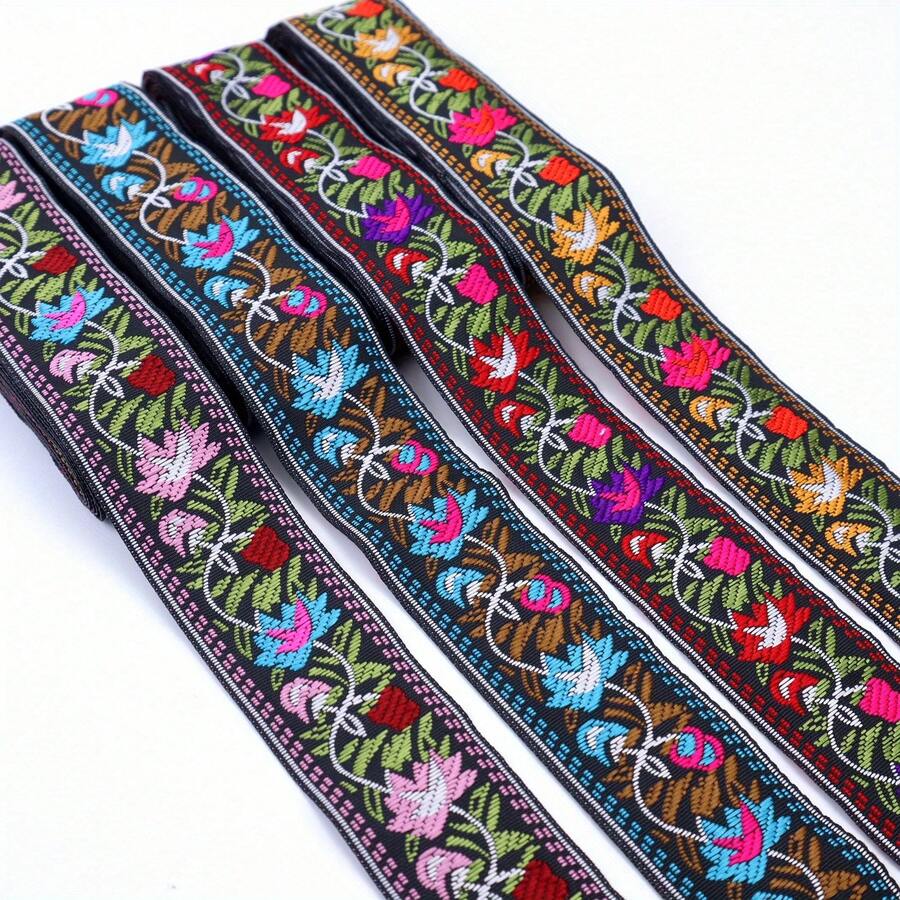 2 Yards Vintage Jacquard Ribbon Trim | Woven Jacquard Ribbon, Embroidery Sewing Lace Ribbon Fabric | For Decorative Edging