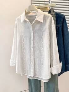 女士夏季白色衬衫，休闲度假风刺绣衬衫，适合工作和通勤穿着。 - 白色 - 查看 1
