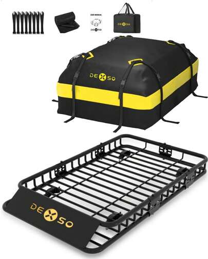 Cesta portaequipajes universal de 64" x 39", con capacidad para 200 lb y bolsa impermeable de 21 pies cúbicos (52" x 39" x 18"), para SUV, camionetas y vehículos.