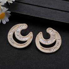 1 Pair Luxury Cubic Zirconia Multi-Layer C-Shape Decorative Earrings, Suitable For Women, Suitable For Evening/Party Occasions - Gold - View 2