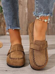 New Women's Versatile Platform Sneakers, Round Toe Casual Sports Shoes, Color Block Soft Sole Breathable Athletic Mules - Khaki - View 3