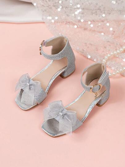 1 Pair Fashionable Bowknot Silver Princess High Heels, Summer