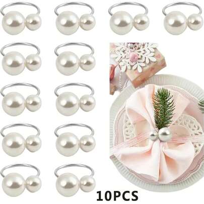 Pearls Napkin Rings, Elegant Napkin Ring Holder Dining Table Decor Party Favor Present