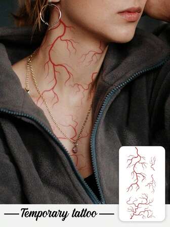 1 Tatouage temporaire pour la Saint-Valentin, style Y2K avec motif cool de vaisseaux sanguins, imperméable, résistant à la transpiration, lavable, non réfléchissant, tatouage simulé sur le bras et l'épaule, convient aux personnes à la mode