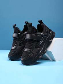 Simple Outdoor Style, All-Season Wear-Resistant, Shock-Absorbing, Non-Slip, Breathable, Lightweight Low-Top Children's Flat Shoes, Running Shoes For Boys. - 黑色 - 查看 4