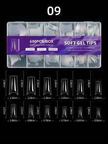 600Pcs Full Cover Press On Nail Tips Stiletto Almond Square Coffin French False Fake Soak Off Gel Nail Extension Tips Capsule Diy Press On Nails Nail Supplies Nails, Suitable For Beginners, Holiday DIY, Nail Salon Use - 彩色 - 查看 18
