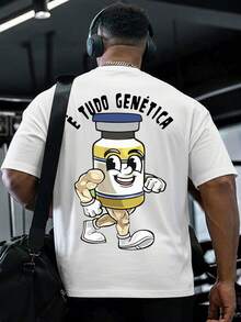 Men's Oversized T-Shirt - It's All Genetics - Gym Flask - Printed - Gym Fashion - Streetwear - Premium High Quality Fabric - 白色 - 查看 1