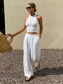 Livesso Women Stylish Summer Slim Fit Basic Sports Tank Top Crop Women Tops - White - View 6