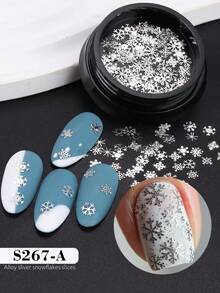 1盒冬季雪花美甲装饰品，银色金属雪花闪粉图案，圣诞节假日美甲配件，DIY优雅美甲装饰技巧，美甲沙龙用品 - 銀色 - 查看 4