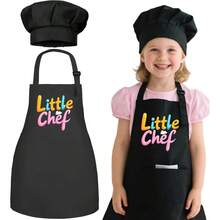 WSXC Chef Apron Hat Set - Adjustable 's Cooking Apron With 2 Pockets Black For Boys Girls Age 3-8 - LittleChef - View 1