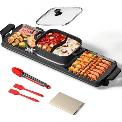 2 In 1 BBQ  Indoor Grill And Hot Pot,Nonstick Surface, Asador De Carne Portable Barbecue