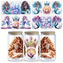 5-Piece Mermaid UV DTF Sticker - High Quality Self-Adhesive Glossy Sticker In Soft Bright Color (Blue, Pink, Purple, Turquoise), Large 9.4x4.3 Inch For 16oz Cups, Bottles, Home Decor - Ideal For Birthday Parties, Mermaid Themed Events - Perfect Gift For Mermaid Lovers, Party Decor, Vivid Tail Fin Pattern, Scratch Resistant Durable - Kiểu 2-5 tờ - Xem 4