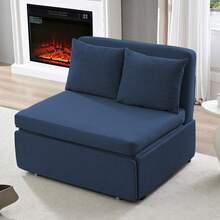 Puremind Modern Full Size Single Sofa Bed, 2 In 1 Convertible Linen 1-Seater Sleeper Sofa Couch With Cushions,Pull Out Sofa Bed For Apartment - 藏蓝色 - 查看 9