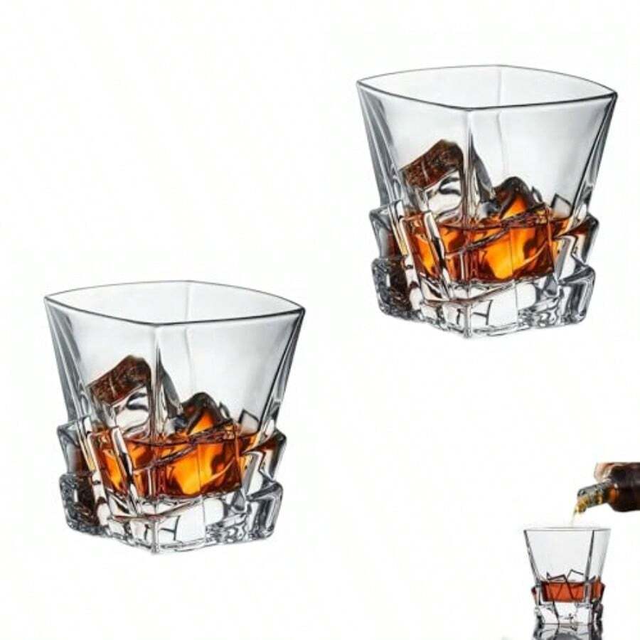 Whiskey Glass Set Of 2Crystal Whiskey Glasses Thick Bottom Bourbon Glasses Old Fashioned Rocks Glass Tumbler Scotch Cocktail Liquor Home Bar Diamond Glasses - 威士忌酒杯 - 查看 1