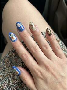 24pcs Hand-Painted Floral & Animal Rustic Press On Nails, Almond Shape Elegant Wearable Nail Art - HYC-DY-550 - 查看 8