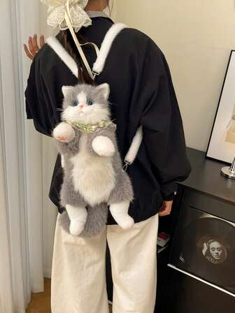 仿真猫咪布艺背包，小猫咪书包，送给女孩的最佳礼物，随机赠送围巾和梳子，可爱时尚背包，圣诞节礼物，情人节礼物