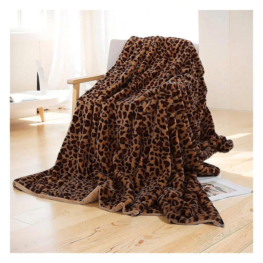 UKELER Leopard Throw Blanket 50''x60'', 480 GSM Double Sided Faux Fur Blankets And Throws For Bed Sofa Travel And Camping, Super Soft Cozy Fluffy Plush Blanket, Cheetah Print Blankets For All Seasons, Soft Flannel Blanket - Multiple Sizes, Cozy Must-Have - 彩色 - 查看 1