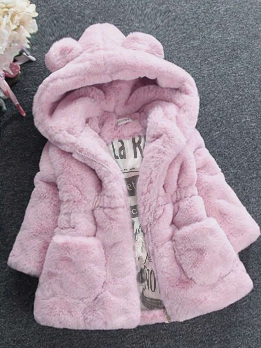 Girls' Winter Padded Jacket With Ear Decor, Toddler & Tween Girl Warm Cotton Outerwear