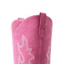 Western Vintage Cowgirl  Tall Boots For Women, Pointed Toe Chunky Block Heel Suede Knee High Cowboy Boots With Embroidered - Hồng - Xem 10