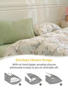 مجموعة غطاء لحاف بطبعة زهور صغيرة عتيقة (1 غطاء لحاف + 2 كيس وسادة)، قماش مغسول، طراز أميرة رومانسي، الإصدار الكوري، نمط أكياس الوسادة مقطوع بشكل عشوائي - الباستيل الأخضر - مشاهدة 9