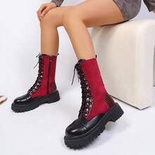 2025 Nuovi stivali slim con suola spessa, stile britannico, scarpe da donna - Rosso - Visualizzare 2