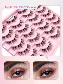 ENCHUW 14 par sztucznych rzęs, naturalny wygląd, rzęsy kocie oko z przezroczystym paskiem, delikatne sztuczne rzęsy 3D, grube rzęsy, miękkie rzęsy, puszyste naturalne rzęsy, opakowanie zbiorcze - Czarne - Zobacz 4