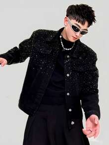 American Style, High-End, Handsome, Heavy-Duty, Hot Stamping, Light Luxury, Handsome, Men's Top, Jacket, Denim Jacket - màu đen - Xem 4