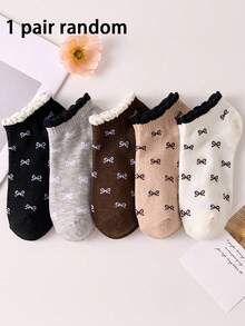 زوج واحد/5 أزواج من الجوارب القصيرة النسائية المريحة والجميلة بنمط الفيونكة، مناسبة للارتداء اليومي والخروجات، لجميع الفصول - متعدد الألوان - مشاهدة 7